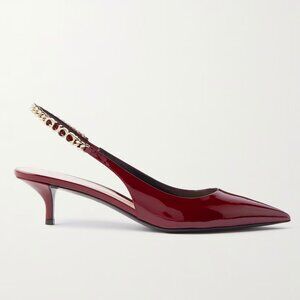 GUCCI Signoria embellished patent-leather slingback pumps Red Size US 6 EU 36